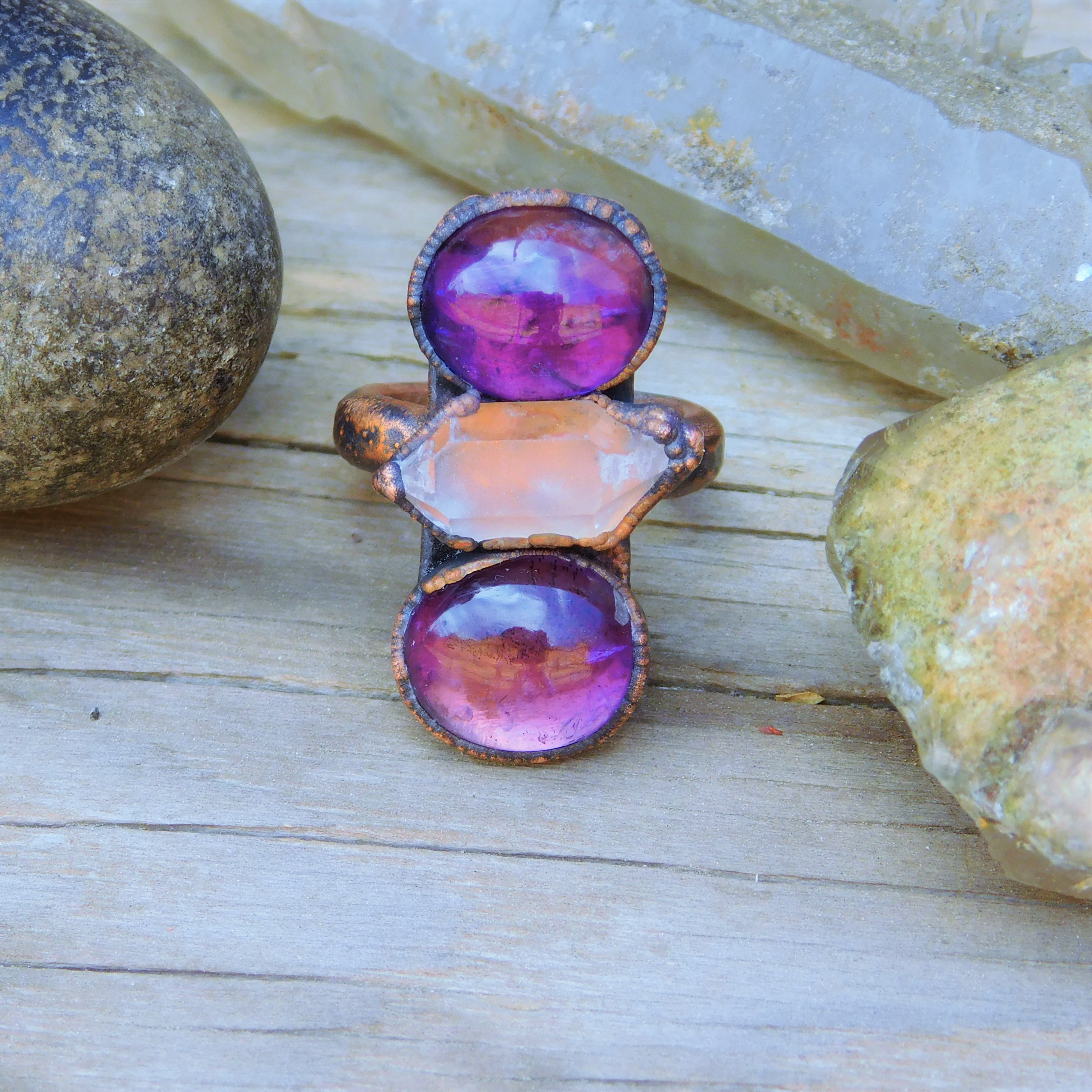 Amethyst & Crystal Point Ring