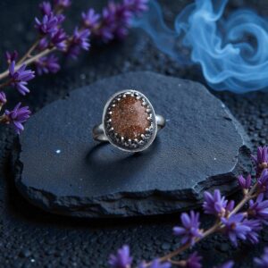 Golden Harvest Talisman Ring: Forging Your Ambition // Sterling Silver Goldstone Ring