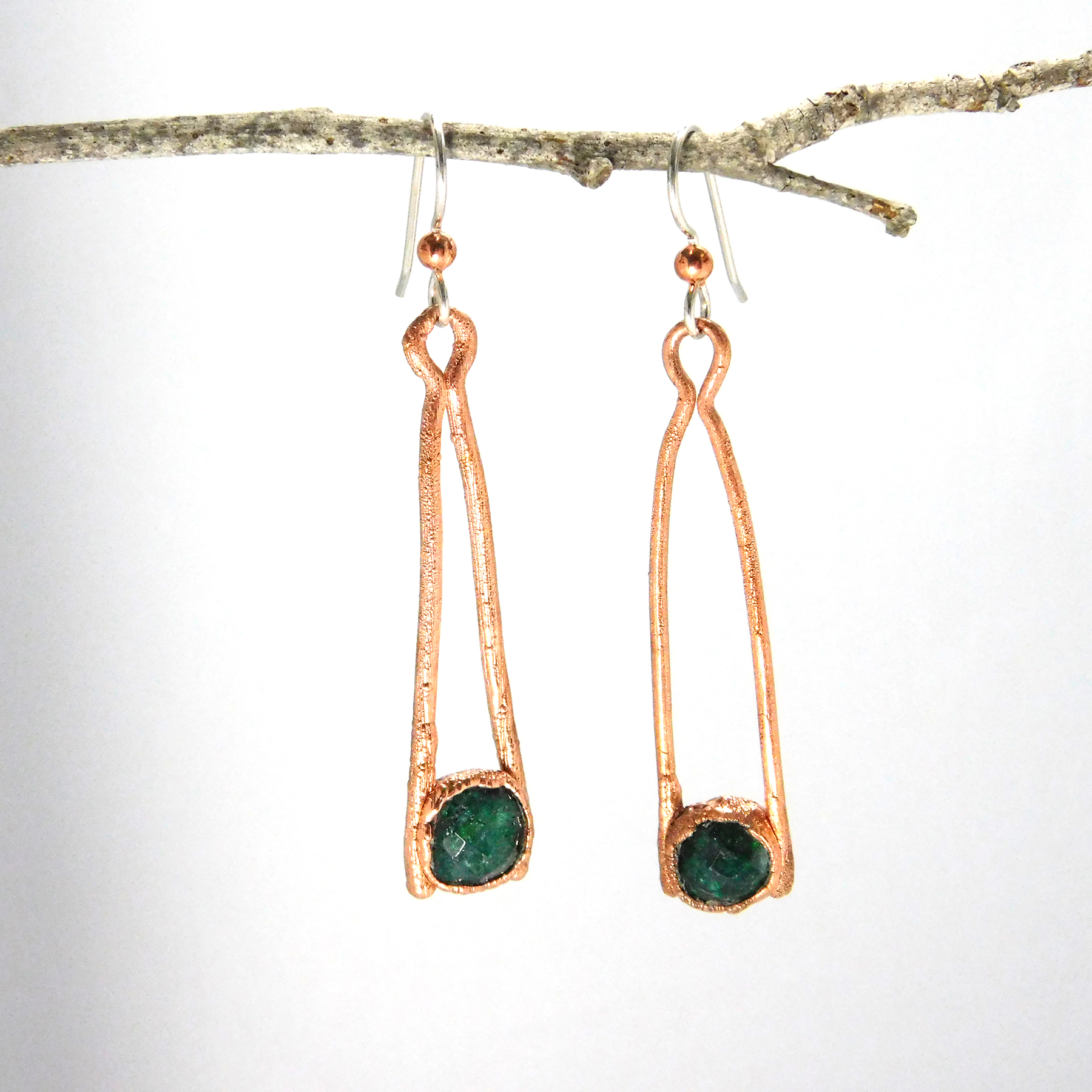 Emerald and Copper Drop Earrings