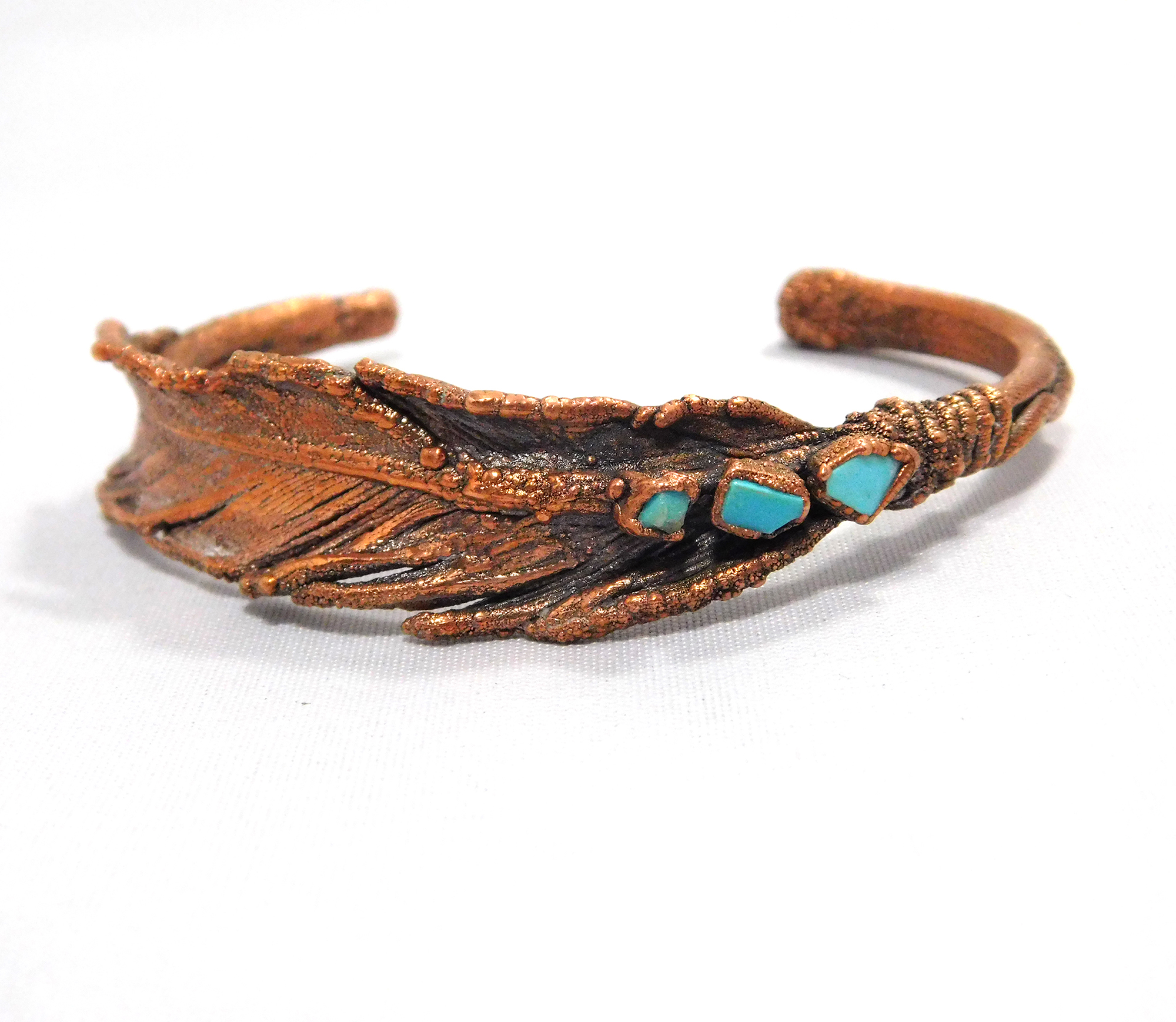 Real Feather Electroformed Copper Cuff Bracelet