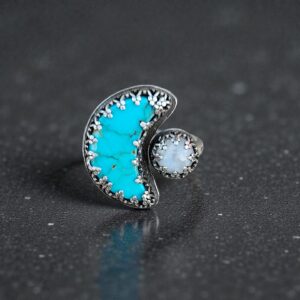 Blue Moon Turquoise & Moonstone Ring || Sterling Silver Ring