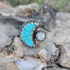 Kingman Turquoise Crescent Moon Ring with Moonstone set in Sterling Silver