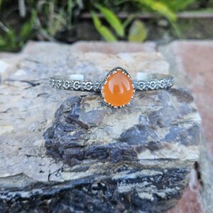 The Sunset Blossom Cuff || Handmade Sterling Silver Jewelry || Carnelian Cuff Bracelet