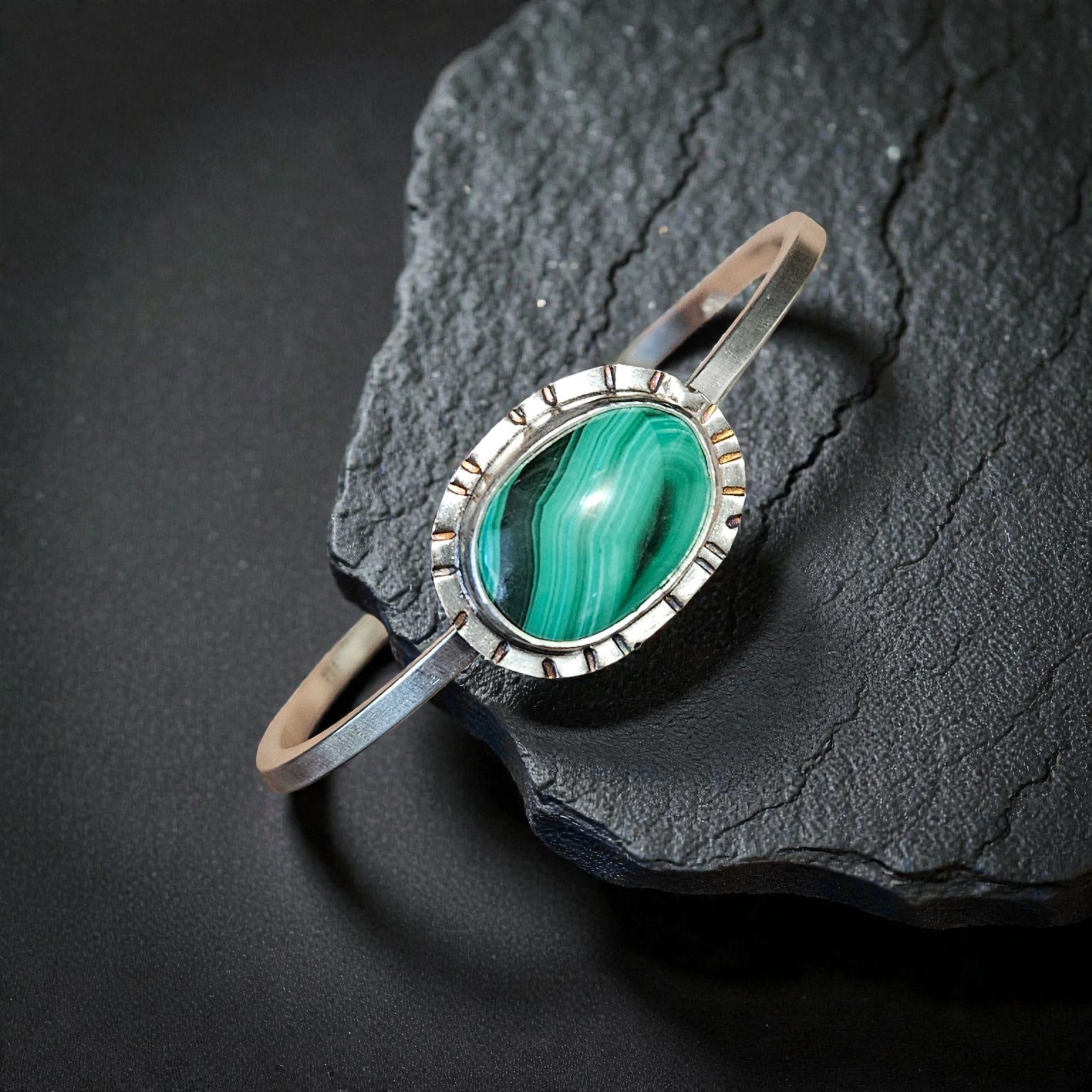 Sterling Silver and Malachite Cuff Bracelet