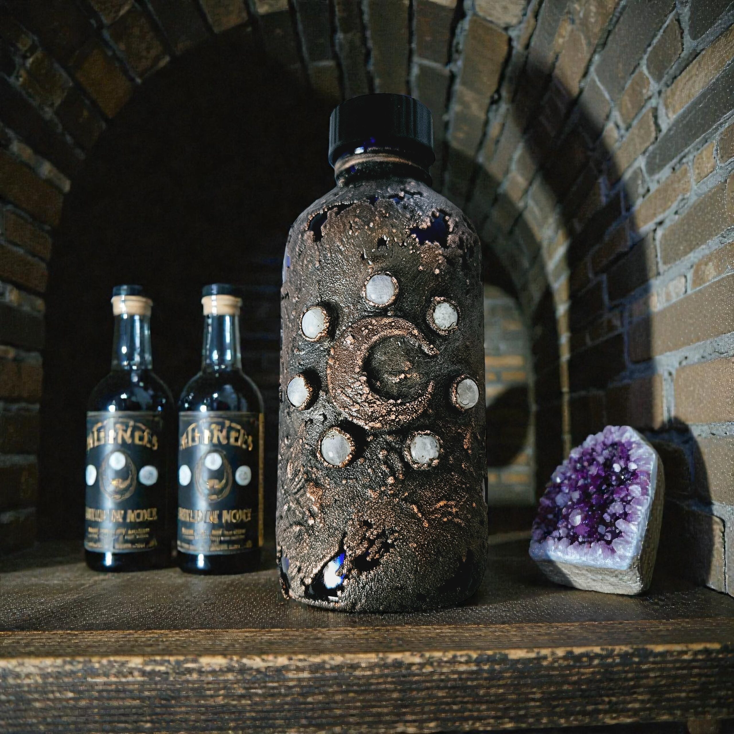 Copper Electroformed Bottle with Crescent Moon