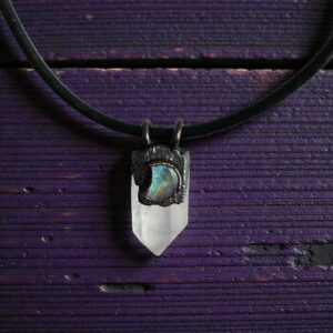The Navigator Amulet: Quartz & Labradorite Interchangeable Talisman Necklace// Electroformed Copper Necklace