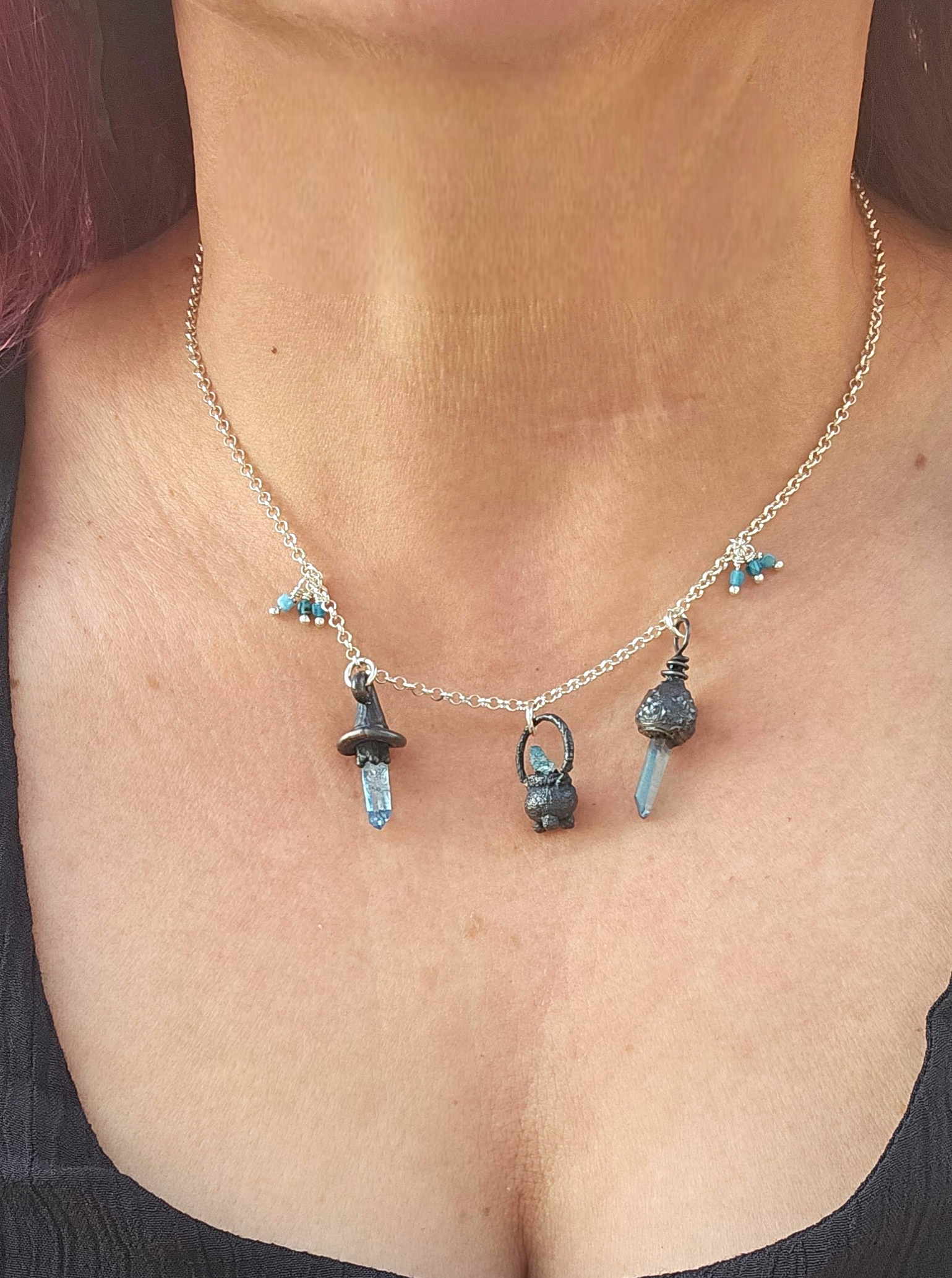 Midnight Coven Charm necklace shown on model